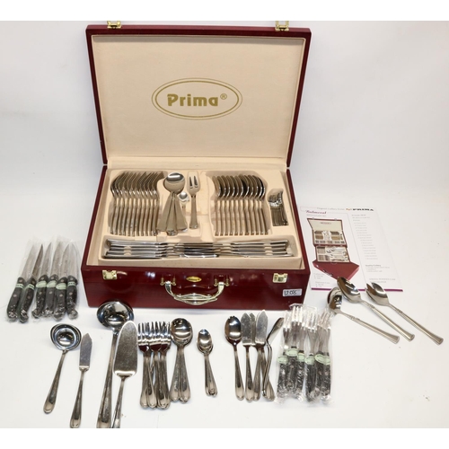 1208 - Collection of stainless steel cutlery, comprising Prima Balmoral 18/10 cased cutlery; Wedgwood 18/10... 