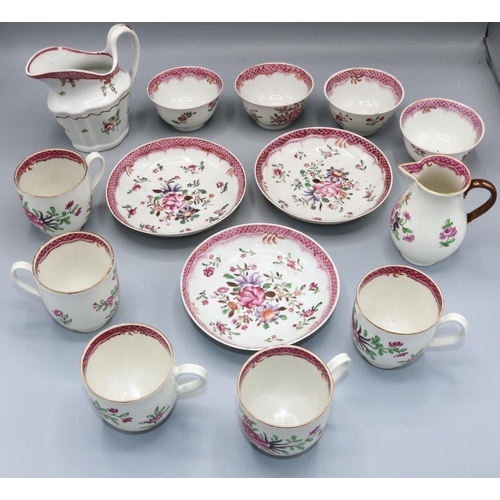 1503 - Collection of famille rose palette English and Chinese porcelain teaware, some probably Caughley (qt... 