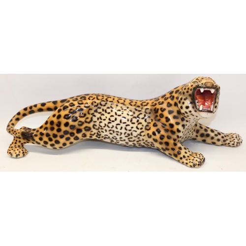 1519 - Favaro Cecchetto, large ceramic figure of a roaring leopard, stamped 'Made in Italy', L60cm