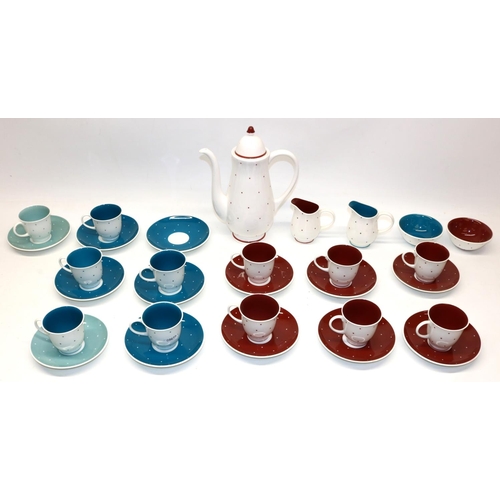 1520 - Collection of Susie Cooper blue and red polka dot pattern coffee ware (qty)