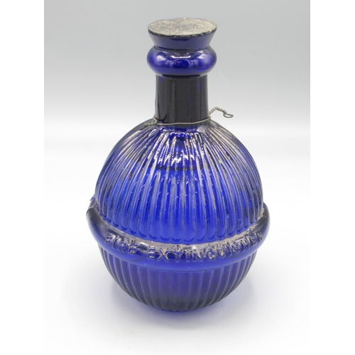 1306 - Victorian Hardens 'Star Hand Grenade' fire extinguisher, blue glass, with liquid contents, H17cm