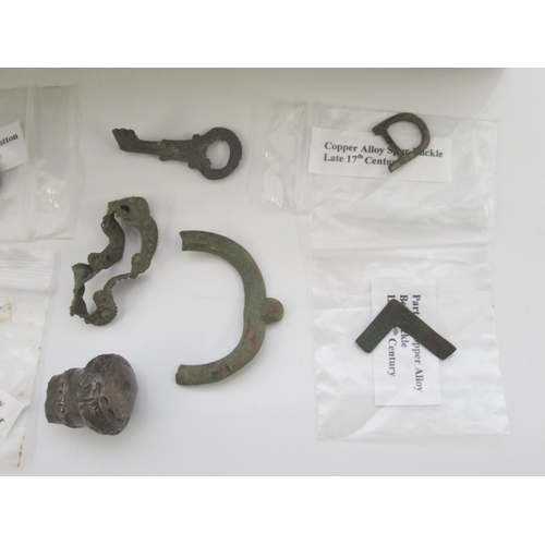 1681 - Large collection of metal detectorist artefacts to inc. 18th century buttons, 1940s military buttons... 