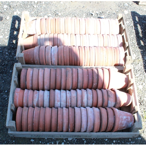 1595 - (Large quantity). Two crates of circa 1930s terracotta plant pots. Sizes 5 and 5 1/2 inch