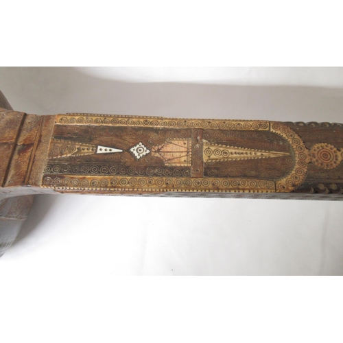 10 - Old Veena/Sitar wood stock with carved design and some marquetry work, in need of work. (Victor Brox... 