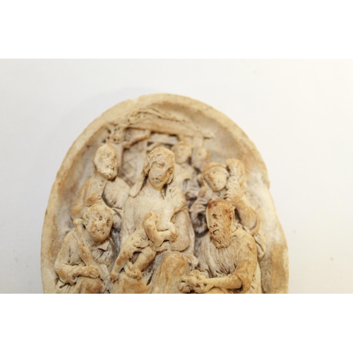 213 - French pipe-clay carving of the Nativity. Age-related wear and marginal damage to right edge. (Victo... 