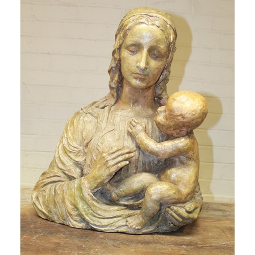 214 - Large 19th century terrecotta sculpture of Madonna and Child, with plasterwork internal repairs.(Vic... 