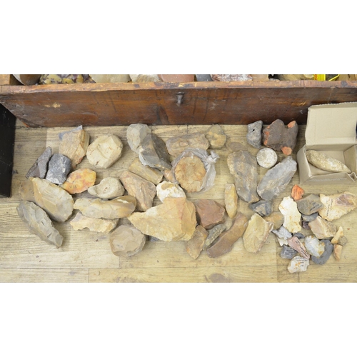 252 - Large collection of flint and stone tools, axe heads, scrapers, knives etc, many pieces with locatio... 