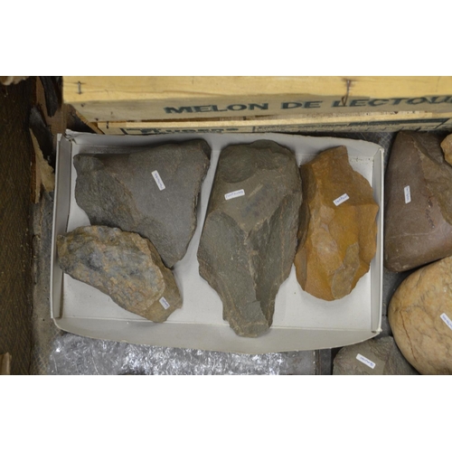 257 - Collection of ancient flint and stone tools, many with find locations attached to include neolithic ... 