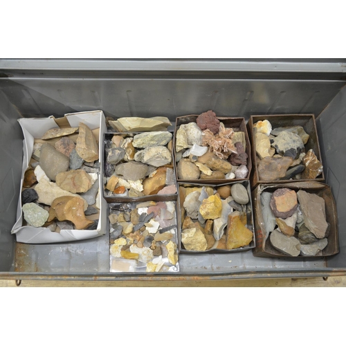 259 - Large metal trunk containing a collection of ancient flint and stone tools and minerals (Victor Brox... 