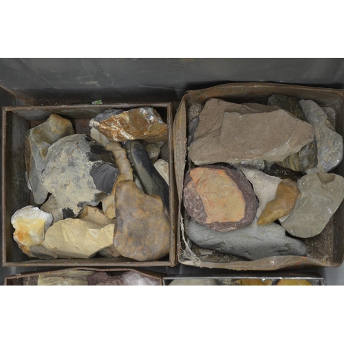 259 - Large metal trunk containing a collection of ancient flint and stone tools and minerals (Victor Brox... 