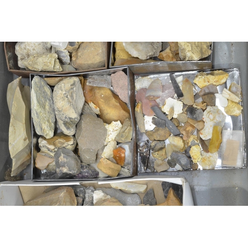 259 - Large metal trunk containing a collection of ancient flint and stone tools and minerals (Victor Brox... 