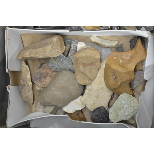 259 - Large metal trunk containing a collection of ancient flint and stone tools and minerals (Victor Brox... 