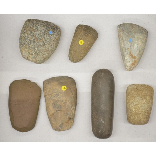 267 - Seven neolithic stone hand axe heads, largest L11.5cm (Victor Brox collection)