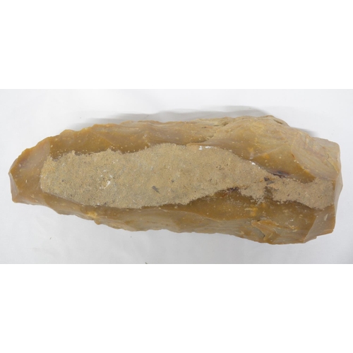 270 - Large neolithic flint pounding stone, a piece of fossilized wood, corn grinding stone etc. (6) (Vict... 