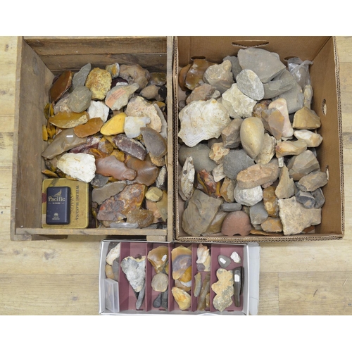 271 - Collection of neolithic flint and stone hand tools including microliths and arrow heads, rocks etc. ... 