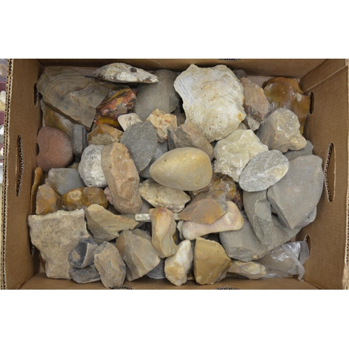 271 - Collection of neolithic flint and stone hand tools including microliths and arrow heads, rocks etc. ... 