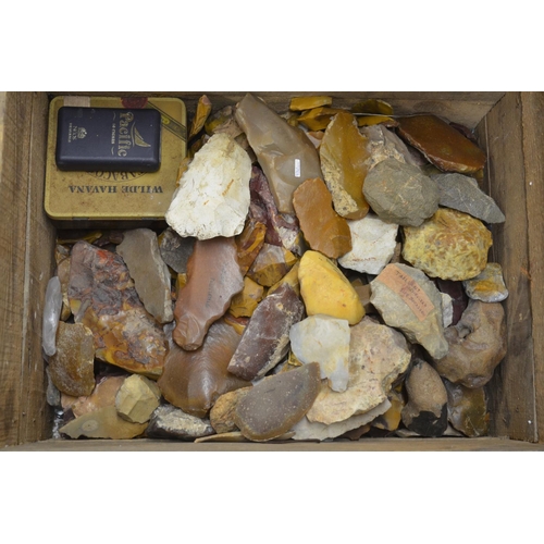 271 - Collection of neolithic flint and stone hand tools including microliths and arrow heads, rocks etc. ... 