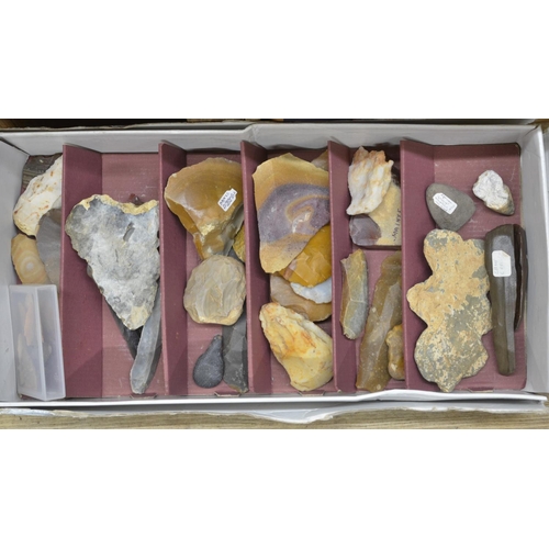 271 - Collection of neolithic flint and stone hand tools including microliths and arrow heads, rocks etc. ... 