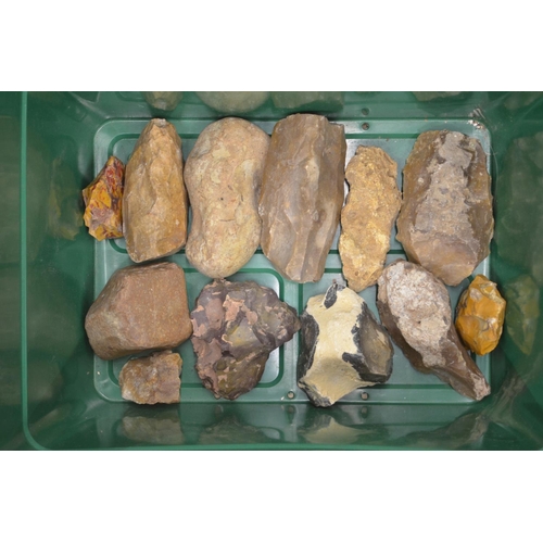 272 - Collection of flint and stone tools including axe heads from Dorset, corn grinders, arrow heads, mic... 