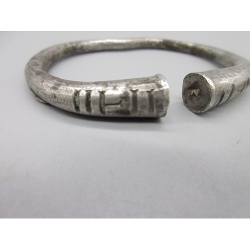 128 - Ancient Persian silver bracelet with linear incised decoration (approx. 400BC), and another metal (V... 