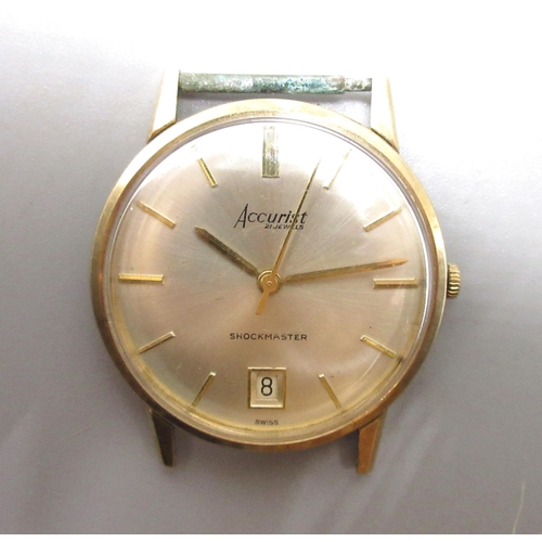 136 - WITHDRAWN Accurist 9ct gold wristwatch with date, signed sunburst silvered dial, applied baton hour ... 