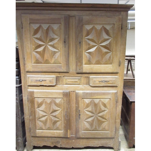 971 - 19th century French Provincial cupboard with four geometric panel doors and two drawers, on shaped f... 