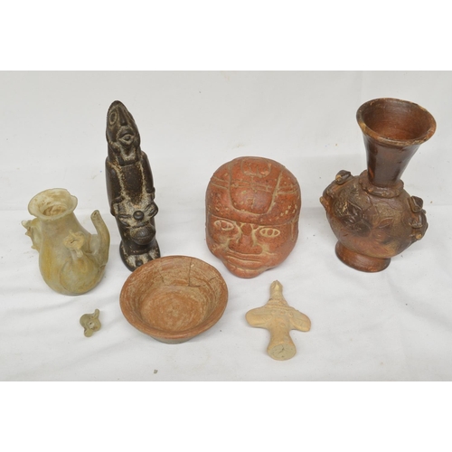 230 - Collection of ceramic and glass items, some ancient from various civilisations including a small Ind... 