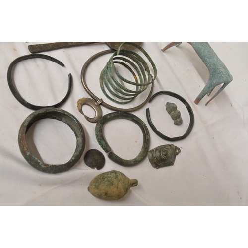 232 - Collection of ancient bracelets and other decorative objects to include Celtic bronze neck and wrist... 