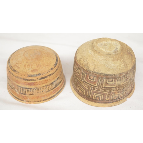 237 - Three Indus Valley Harappan civilisation terracotta clay pots with 2 painted examples (one with repa... 