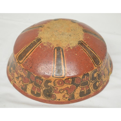 241 - Mayan polychrome terracotta bowl, Honduras-El Salvador 500-800AD, attractively painted, has been cra... 