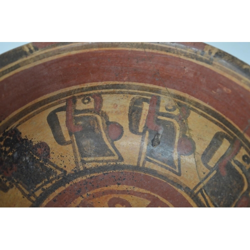 241 - Mayan polychrome terracotta bowl, Honduras-El Salvador 500-800AD, attractively painted, has been cra... 