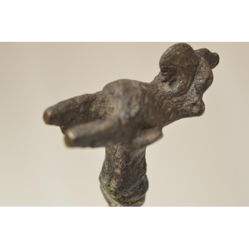 244 - Bronze Griffin finial Circa 2nd century AD attached to a 19th century bronze open work pin, L18cm (V... 