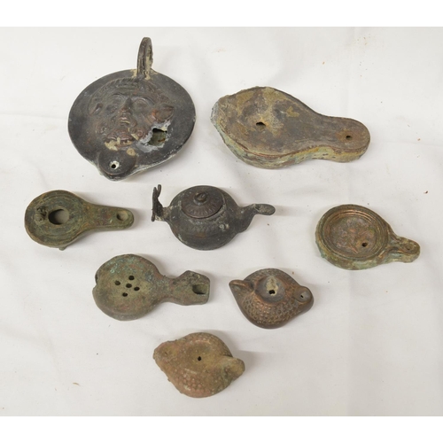 245 - Collection of ancient, mostly metal oil lamps (Victor Brox collection)