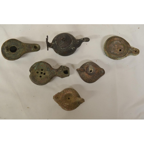 245 - Collection of ancient, mostly metal oil lamps (Victor Brox collection)