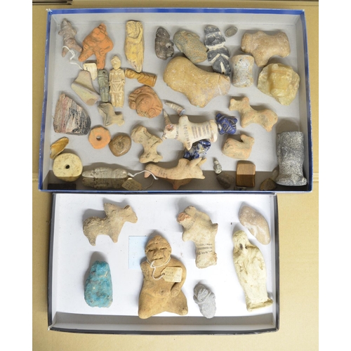 247 - Collection of historical stone and clay figures and other items including a Pre BC Mayan figure, Rom... 