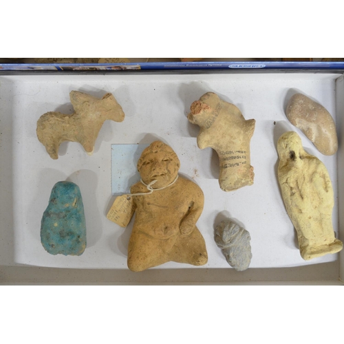 247 - Collection of historical stone and clay figures and other items including a Pre BC Mayan figure, Rom... 