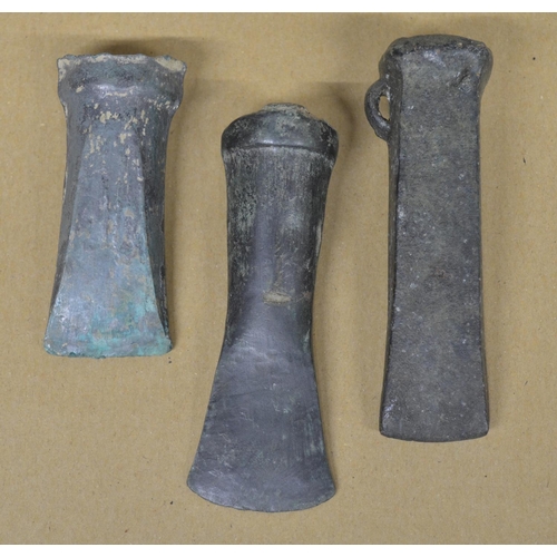 287 - Three bronze socket axe heads, largest L12.5cm (Victor Brox collection)