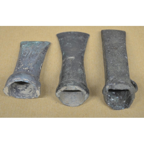 287 - Three bronze socket axe heads, largest L12.5cm (Victor Brox collection)