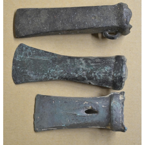 287 - Three bronze socket axe heads, largest L12.5cm (Victor Brox collection)