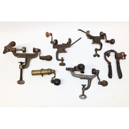 1101 - T. J. brass 12 bore roll turn over tool no. 1263 and five other roll turn over tools