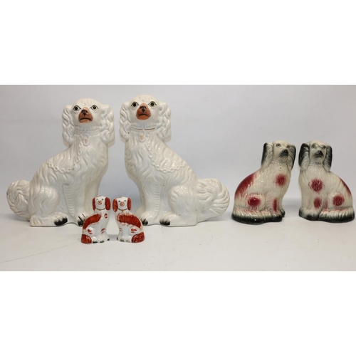 1291 - Three pairs of Staffordshire style pottery mantle dogs, max. H32.5cm