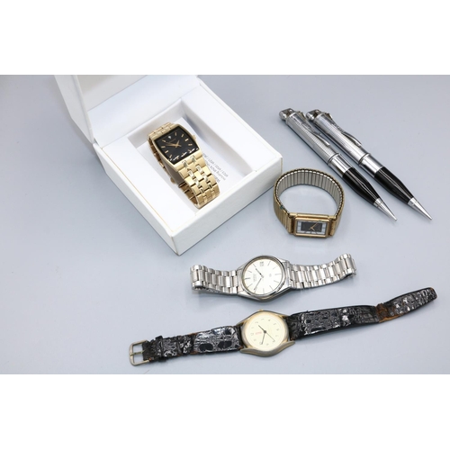 1349 - Accurist gold plated quartz wristwatch, signed black dial, baton hour indices, centre seconds, snap ... 