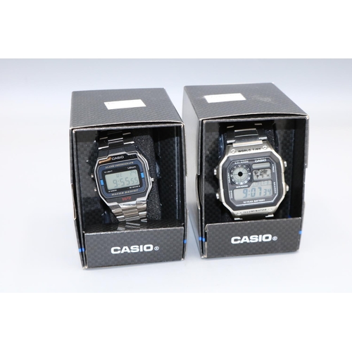 1351 - Casio AE-1200WHD LCD World Time multifunction stainless steel wristwatch, W40mm and Casio A163WA LCD... 