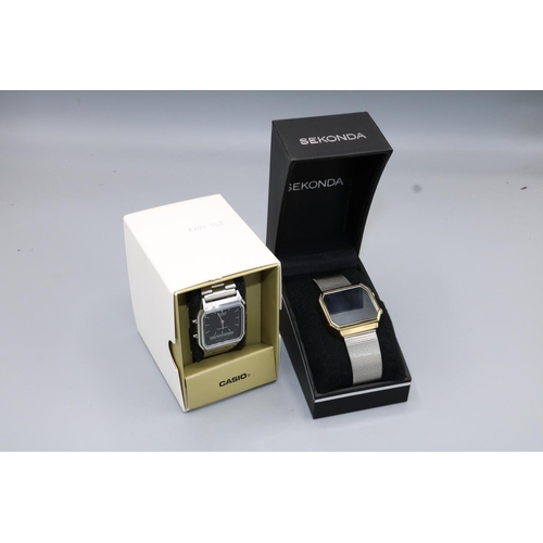 1352 - Casio AQ-230A Ani Digi stainless steel wristwatch, W30.4mm and Sekonda gold plated and stainless ste... 