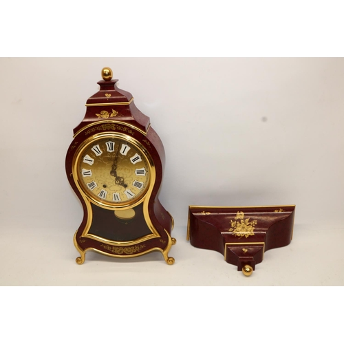 1356 - Eluxa C20th Louis XV style red lacquered bracket clock, 6 1/4