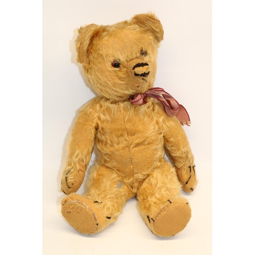 1361 - 1930s Chad Valley golden mohair straw filled teddy bear with jointed arms and legs and swivel head, ... 