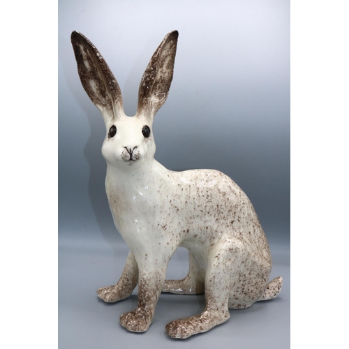 1608 - Large Winstanley Pottery white glazed model of a hare, size 9, H39cm