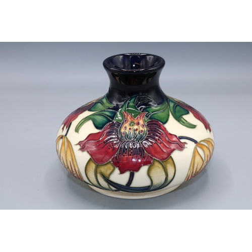 1613 - Moorcroft Pottery, Anna Lily pattern squat vase, designed by Nicola Slaney, H11cm