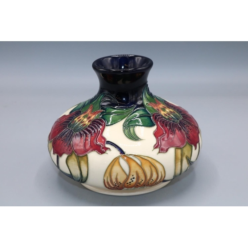 1613 - Moorcroft Pottery, Anna Lily pattern squat vase, designed by Nicola Slaney, H11cm