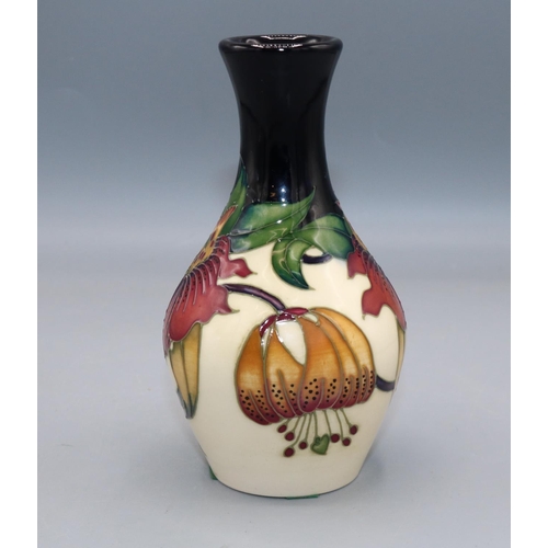 1615 - Moorcroft Pottery, Anna Lily pattern small vase with elongated neck, designed by Nicola Slaney, H14c... 